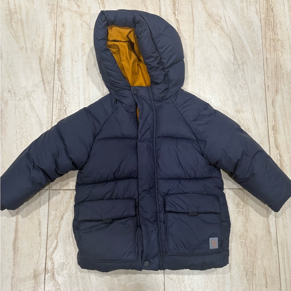 Zara toddler Navy PufferJacket with Orange Lining size 3-4 Years
